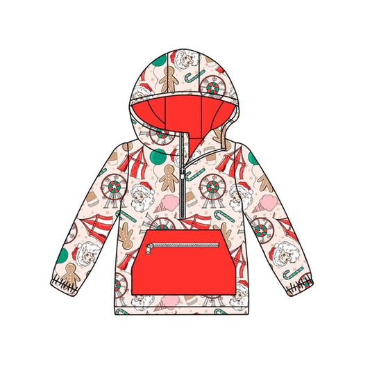 9.12 Preorder (moq 5)Baby Boys Santa Gingerbread Candy Zipper Pocket Christmas Hoodies Top