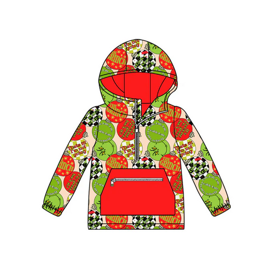 9.12 Preorder (moq 5)Baby Boys Green Red Lights Zipper Pocket Christmas Hoodies Top