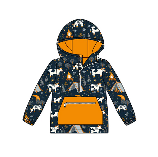 9.12 Preorder (moq 5)Baby Boys Cows Fire Adventure Pockets Zipper Western Hoodies Top
