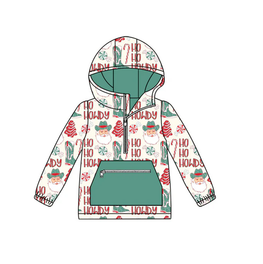 9.12 Preorder (moq 5)Baby Boys Santa Howdy Trees Christmas Pocket Zipper Hoodies Top