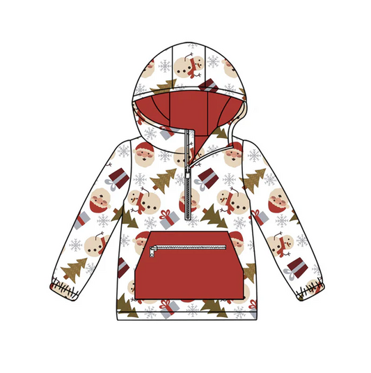 9.12 Preorder (moq 5)Baby Boys Snowmen Trees Pocket Zipper Christmas Hoodies Top