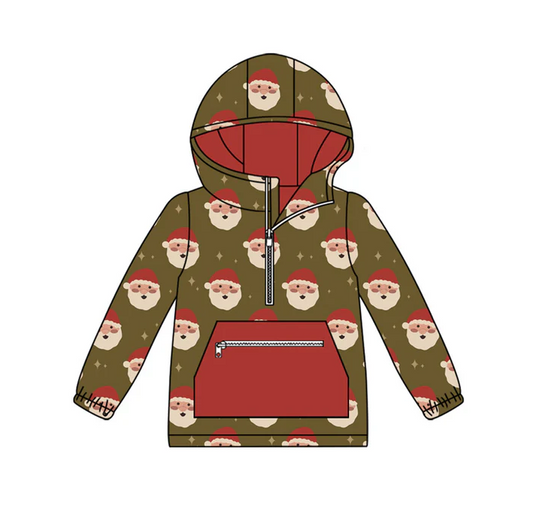9.12 Preorder (moq 5)Baby Boys Santa Pocket Zipper Christmas Hoodies Top