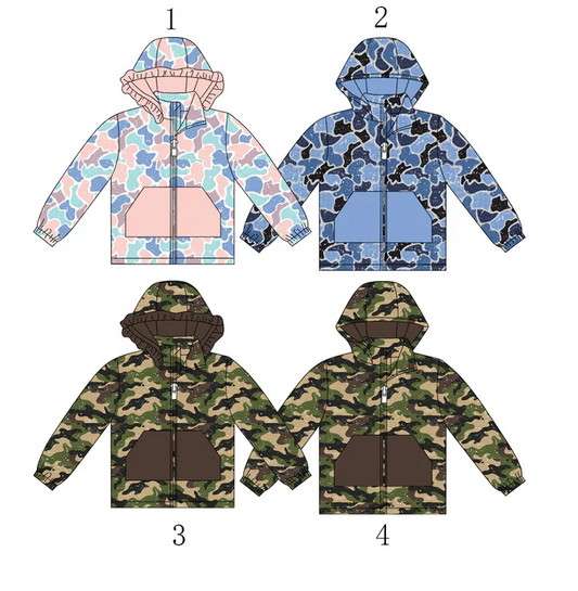 9.12 Preorder (moq 5)Baby Boys Girls Western Camo Pockets Zipper Hoodies Top