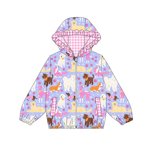 9.13 Preorder (moq 5)Baby Girls Flowers Dogs Pockets Zipper Valentine Ruffle Hoodies Jackets Top