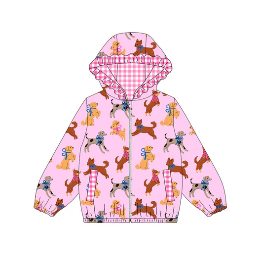 9.13 Preorder (moq 5)Baby Girls Bows Dogs Pockets Zipper Valentine Ruffle Hoodies Jackets Top
