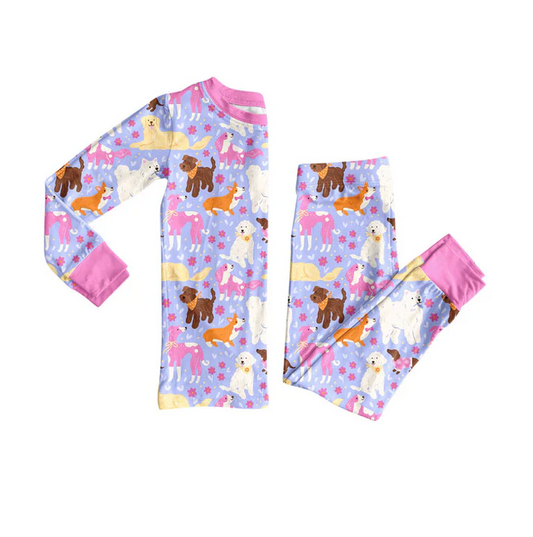 9.13 Preorder (moq 5)Baby Girls Flowers Dogs Top Pants Valentine Pajamas Sets