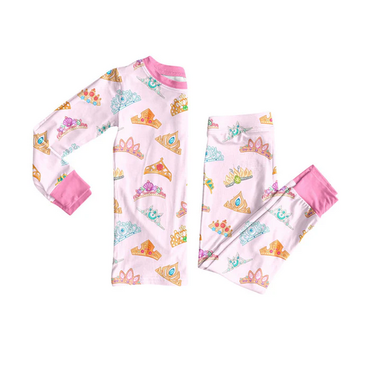 9.13  Preorder (moq 5)Baby Girls Colorful Crowns Top Pants Pajamas Sets