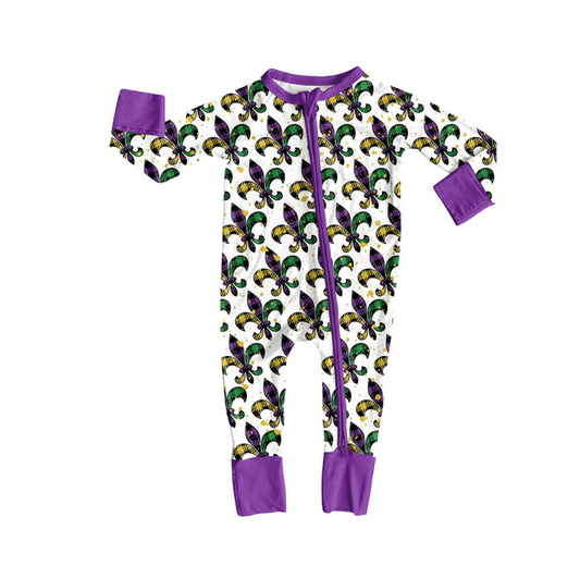 9.13 Preorder (moq 5)Baby Boys Anchors Checked Mardigras Zipper Footie Rompers