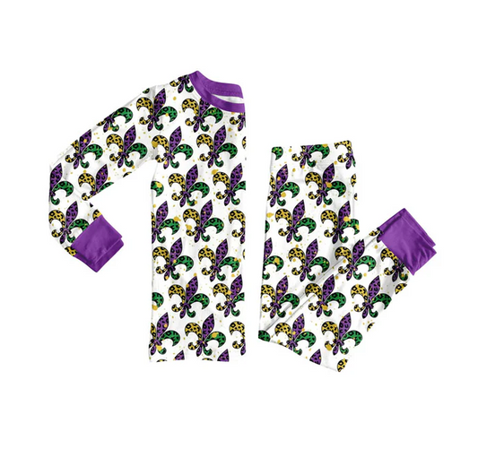 9.13 Preorder (moq 5)Baby Girls Anchors Checked Top Pants Mardigras Pajamas Sets