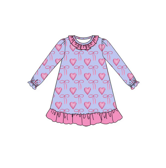 9.13 Preorder (moq 5)Baby Girls Pink Bows Hearts Valentine Ruffle Knee Length Dresses