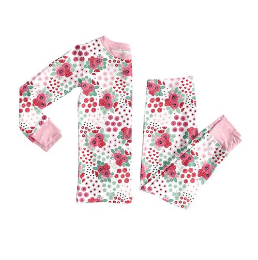 9.15 Preorder (moq 5)Baby Girls Long Sleeve Pink Flowers Top Pants Pajamas Sets