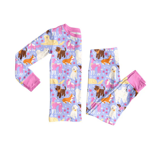 9.15 Preorder (moq 5)Baby Girls Flowers Dogs Top Pants Valentine Pajamas Sets