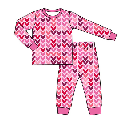 9.15 Preorder (moq 5)Baby Girls Pink Hearts Top Pants Valentine Pajamas Sets