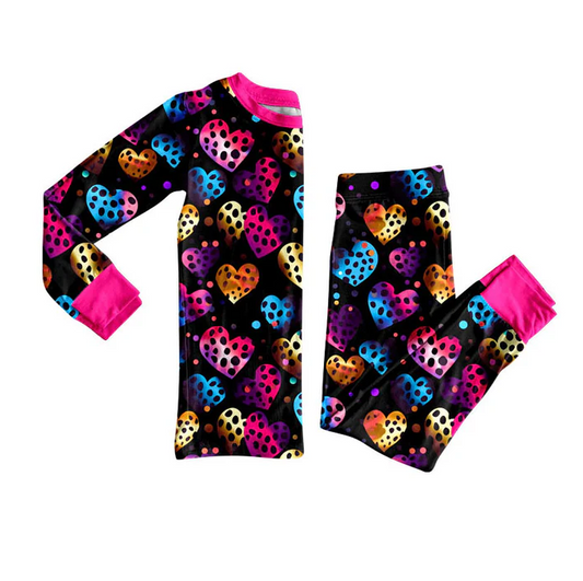 9.15 Preorder (moq 5)Baby Girls Polka Dots Hearts Top Pants Valentine Pajamas Sets