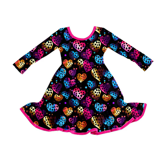 9.15 Preorder (moq 5)Baby Girls Polka Dots Hearts Valentine Ruffle Knee Length Dresses