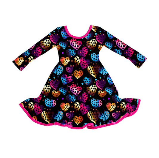9.15 Preorder (moq 5)Baby Girls Polka Dots Hearts Valentine Ruffle Knee Length Dresses