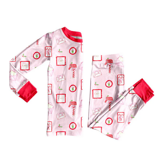 9.15 Preorder (moq 5)Baby Girls Santa Letter Top Pants Christmas Pajamas Sets