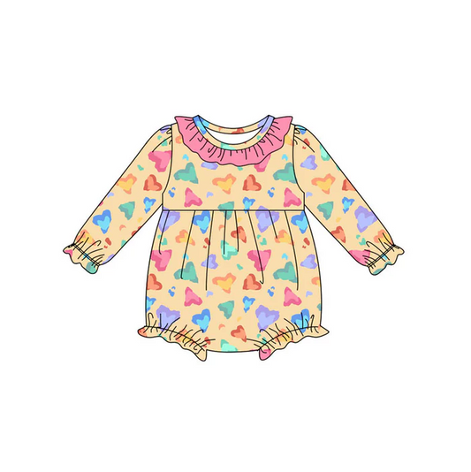 9.16 Preorder (moq 5)Baby Girls Colorful Hearts Valentine Ruffle Rompers