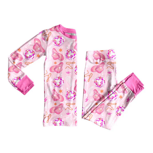 9.16 Preorder (moq 5)Baby Girls Pink Hats Stars Top Pants Western Pajamas Sets