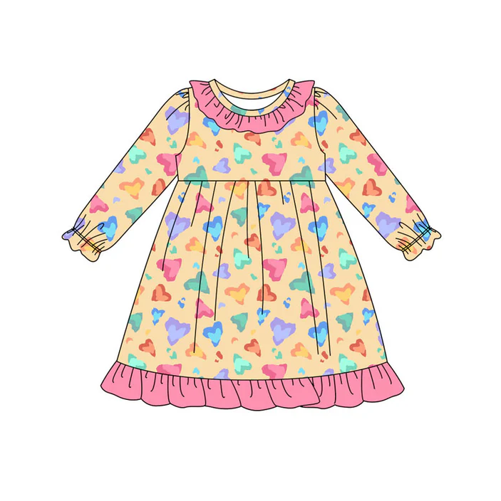 9.16 Preorder (moq 5)Baby Girls Colorful Hearts Ruffle Knee Length Dresses