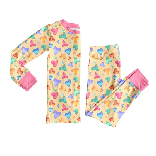 9.16 Preorder (moq 5)Baby Girls Colorful Hearts Top Pants Valentine Pajamas Sets