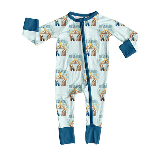 9.16 Preorder (moq 5)Baby Boys Nativity Christmas Zipper Footie Rompers