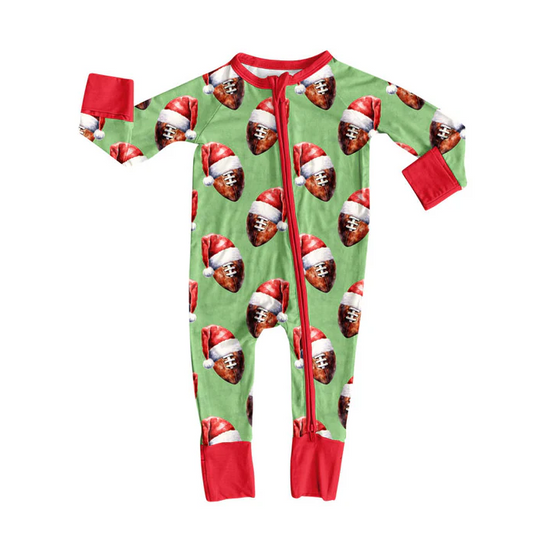 9.16 Preorder (moq 5)Baby Boys Hats Footballs Team Christmas Zipper Footie Rompers