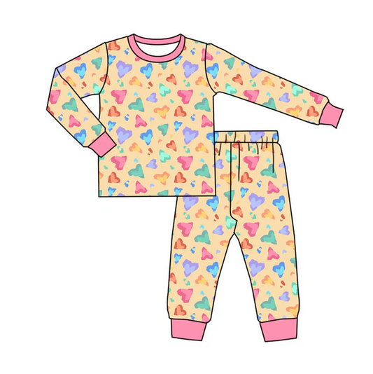 9.16 Preorder (moq 5)Baby Boys Colorful Hearts Leopard Top Pants Valentine Pajamas Sets