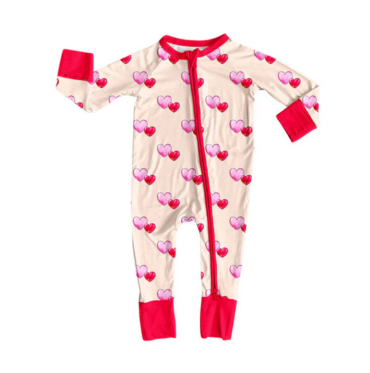 9.16 Preorder (moq 5)Baby Girls Hearts Checked Valentine Zipper Footie Rompers