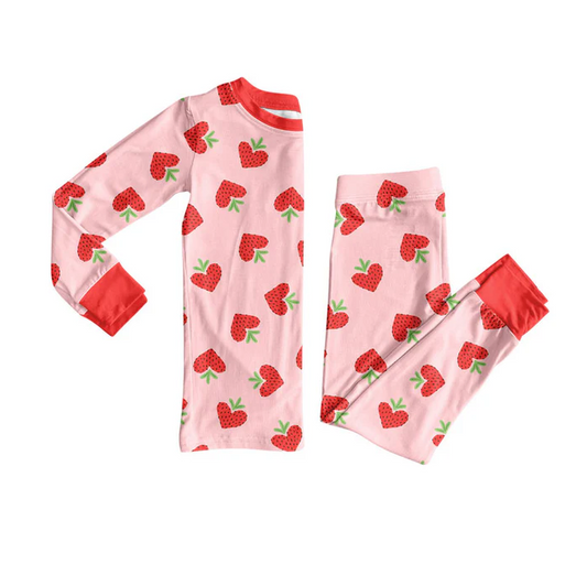 9.17 Preorder (moq 5)Baby Girls Strawberry Hearts Top Pants Valentine Pajamas Sets
