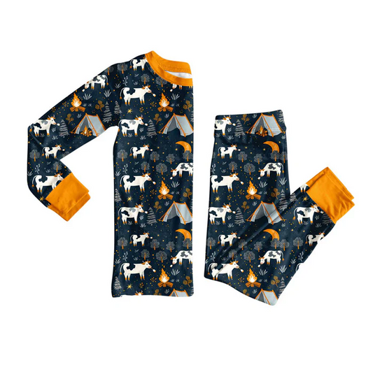 9.17 Preorder (moq 5)Baby Boys Cows Fire Adventure Top Pants Western Pajamas Sets