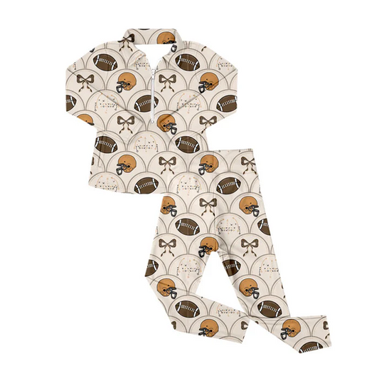 9.17 Preorder (moq 5)Baby Boys Footballs Bows Checked Zipper Pullover Leggings Team Clothes Sets