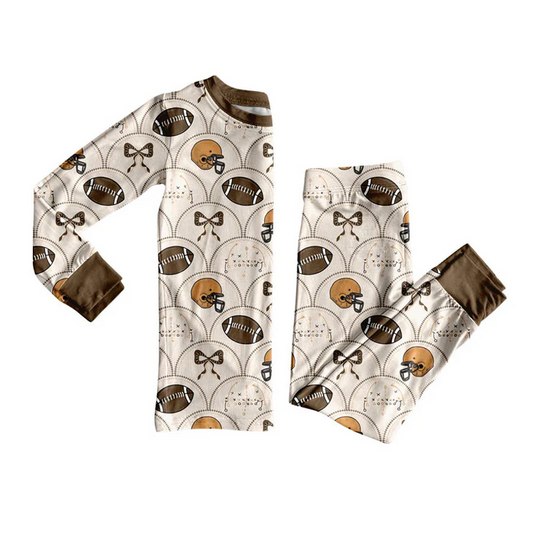 9.17 Preorder (moq 5)Baby Boys Footballs Bows Checked Top Pants Team Pajamas Sets