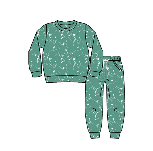 9.17 Preorder (moq 5)Baby Boys Green Camo Shirts Top Pockets Pants Christmas Pajamas Sets