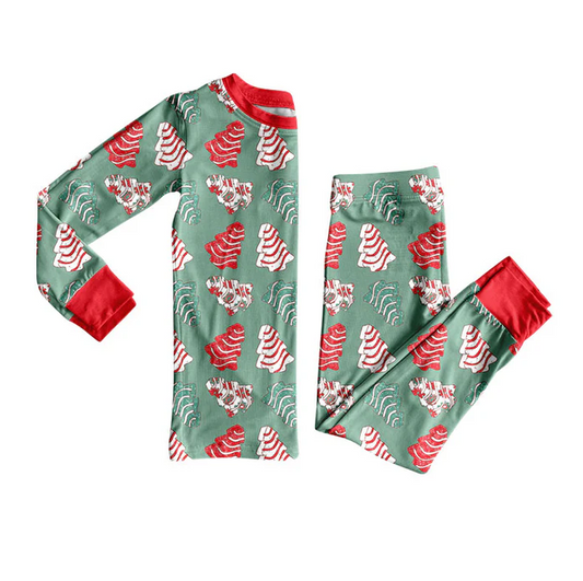 9.17 Preorder (moq 5)Baby Girls Red Green Stripe Trees Top Pants Christmas Pajamas Sets