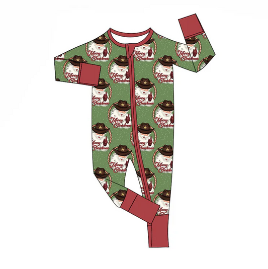 9.18 Preorder (moq 5)Baby Boys Santa Checked Merry Christmas Zipper Footie Rompers