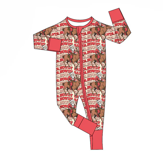 9.18  Preorder (moq 5)Baby Boys Santa Deer Howdy Checked Christmas Zipper Footie Rompers