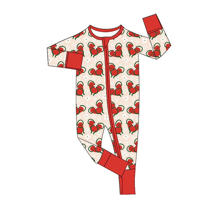 9.18 Preorder (moq 5)Baby Girls Flowers Bows Hearts Valentine Zipper Footie Rompers