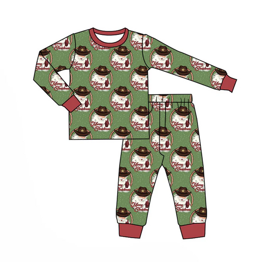 9.18 Preorder (moq 5)Baby Boys Santa Checked Top Pants Merry Christmas Pajamas Sets