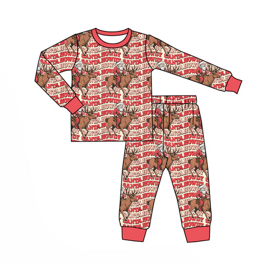 9.18 Preorder (moq 5)Baby Boys Santa Deer Howdy Checked Top Pants Christmas Pajamas Sets