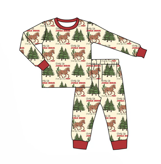 9.18 Preorder (moq 5)Baby Boys Trees Horses Cactus Top Pants Merry Christmas Pajamas Sets