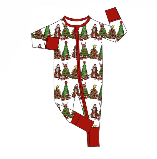 9.18 Preorder (moq 5)Baby Boys Trees Footballs Checked Christmas Zipper Footie Rompers