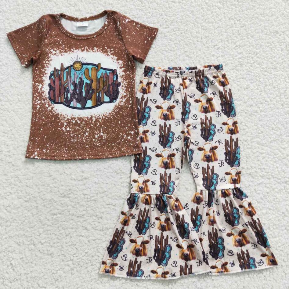 GSPO0647 Girls Cactus Bell Bottom Pants Set