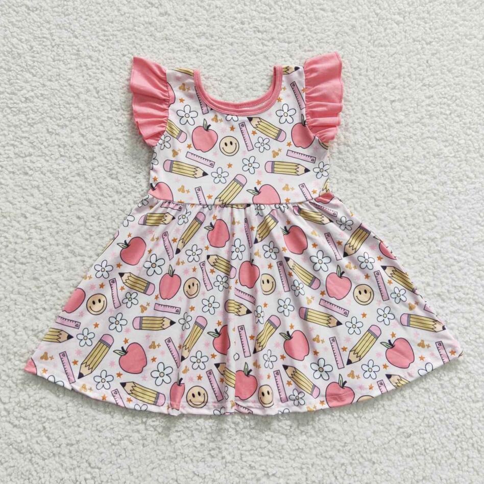 GSD0406 Black to School Apple Flutter Sleeve Smile Dress