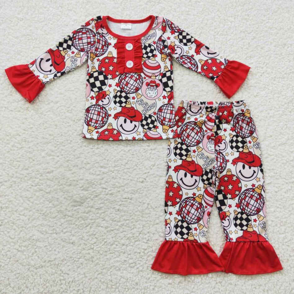 GLP0459 Kids Girls Christmas Smile Western Pajamas Set