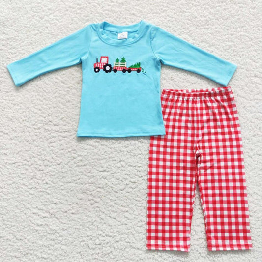 BLP0248 Boys Christmas Truck Embroidery Tree Outfit