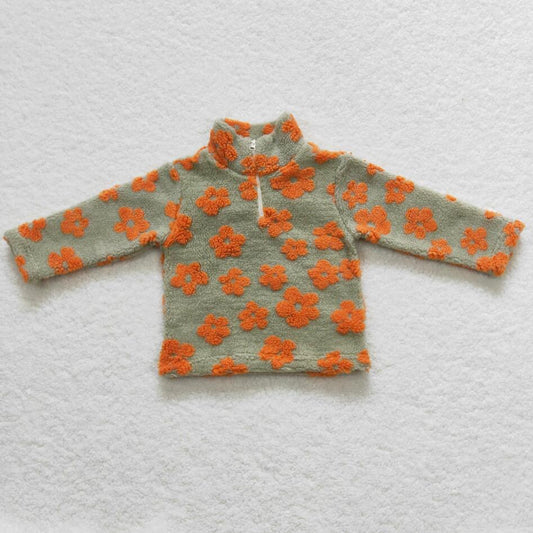 GT0264 Orange Flower Sherap Zip Coats