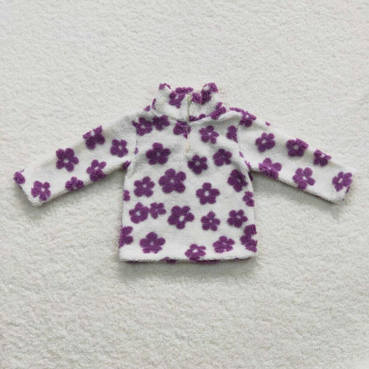 GT0262 Purple Flower Pullover Top Sherpa Jacket