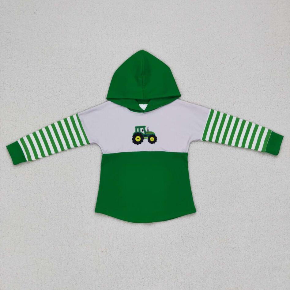 BT0371 Toddler Boys Tractors Green Hoodie Top