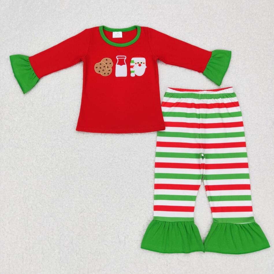 GLP0726 Baby Girls Christmas Cookie Milk Santa Pajama Set